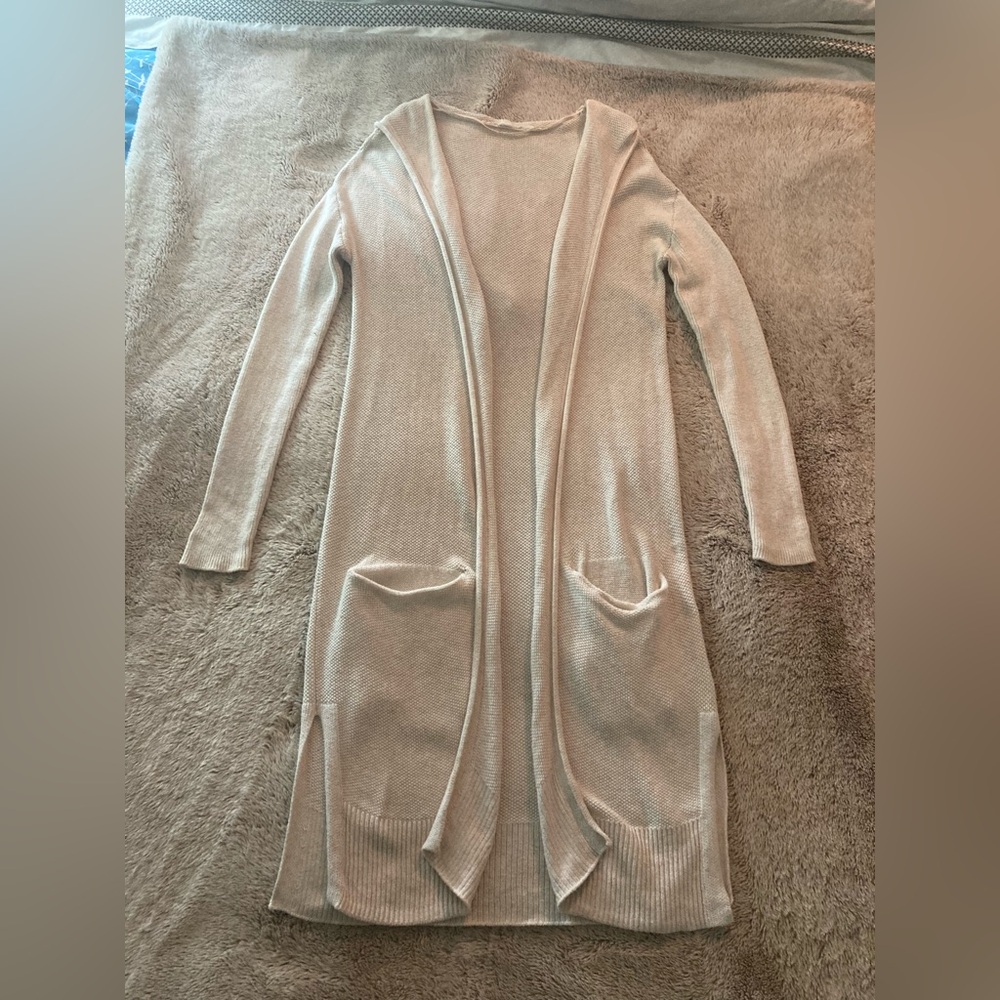 GAP - 100% Cotton, Ivory (Small) - Long Duster Hooded Cardigan, textured